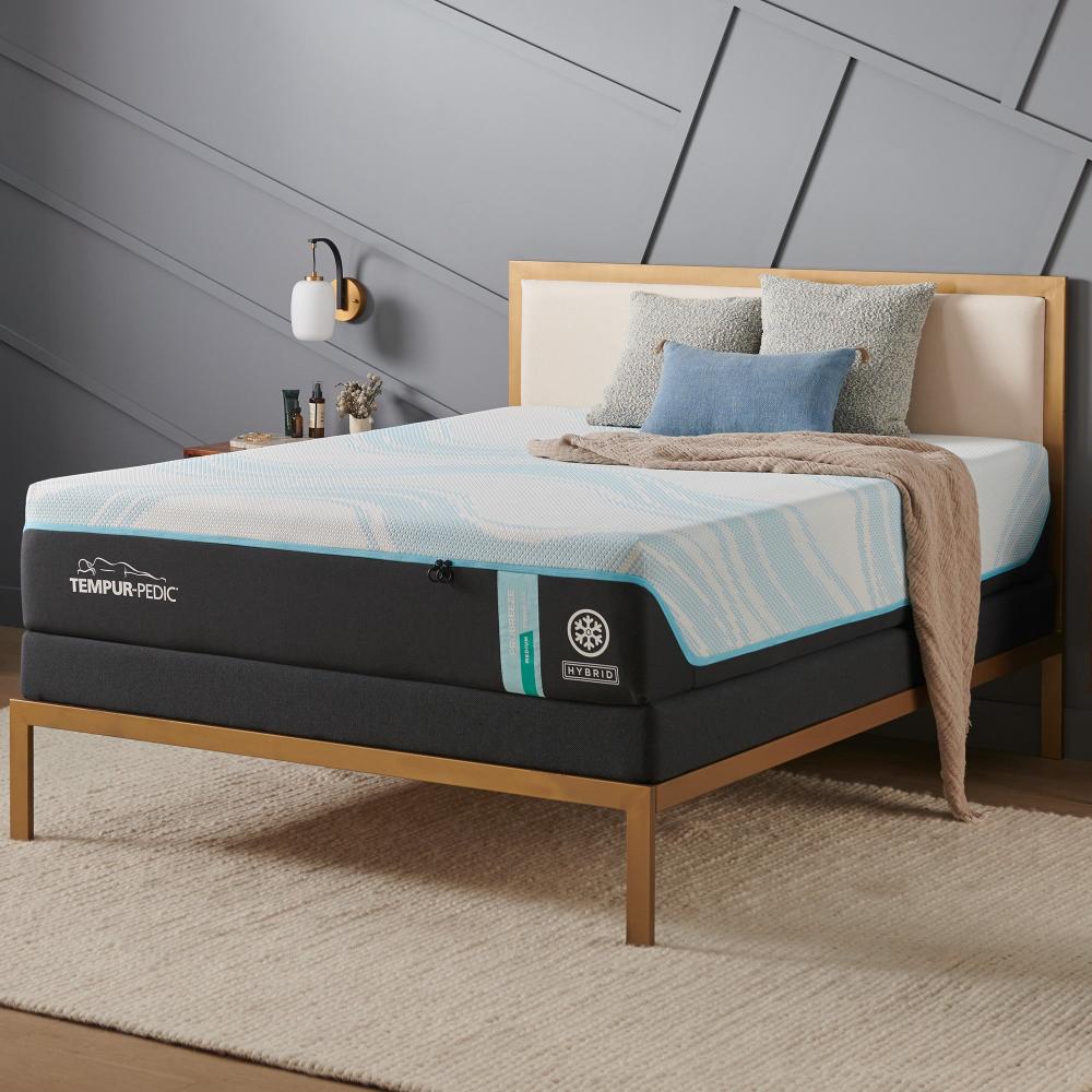 Tempur Pro-Breeze Medium Hybrid Mattress, angle view, room view